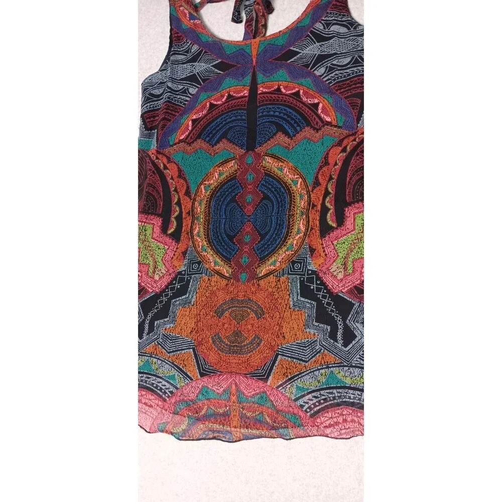 Angie Sleeveless Swing Tunic Mini Dress Large Geometric Tribal Print Boho Retro - Picture 7 of 11